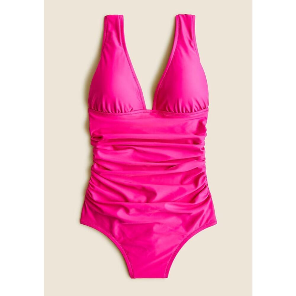 NEW J. Crew Women’s Size 8 Radiant Fuchsia Ruched V-neck One-piece NWT‎